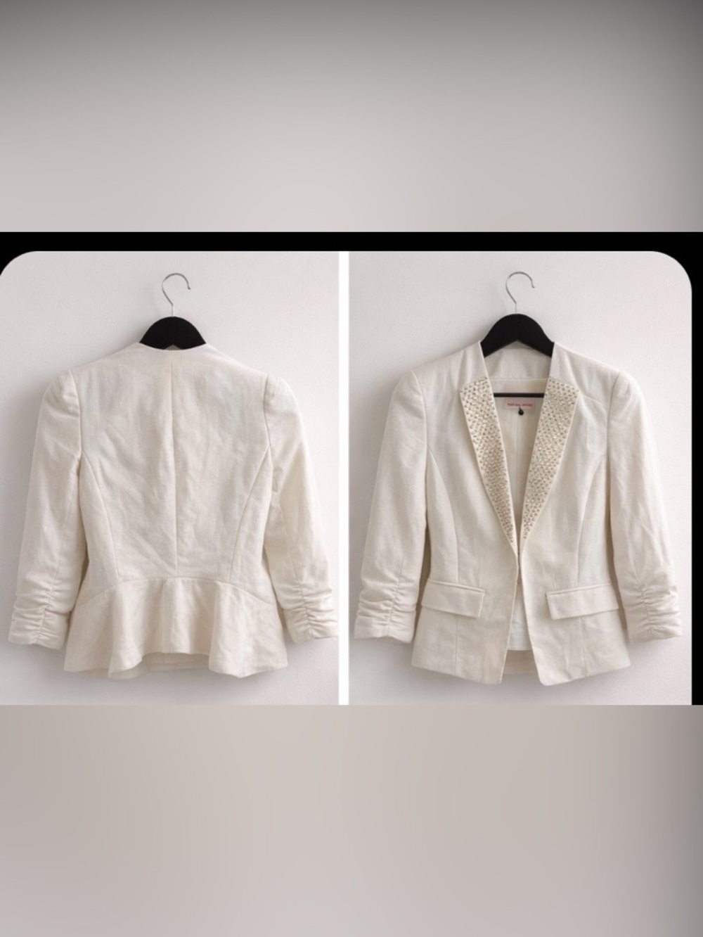 Rebecca Taylor Cream Stud-Trim Peplum Blazer